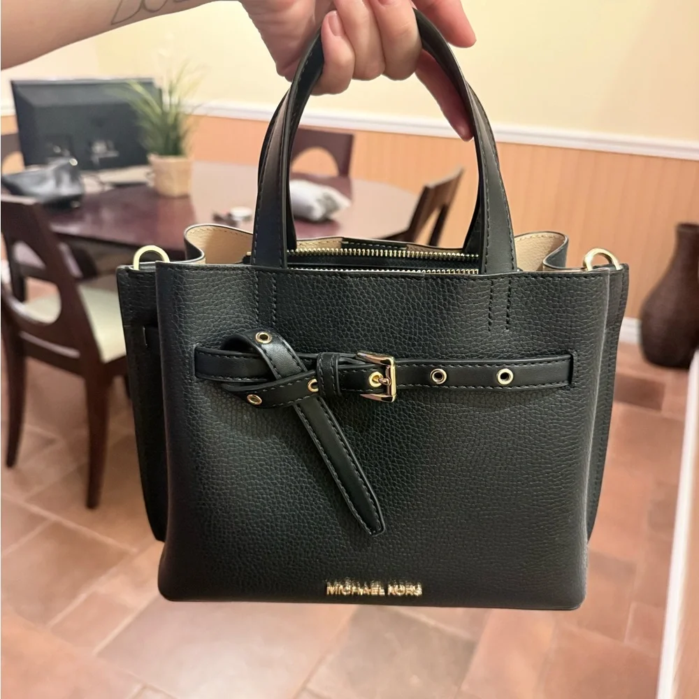 Authentic Michael Kors Purse. Black Satchel with Gold Accents - Picture 3 of 5